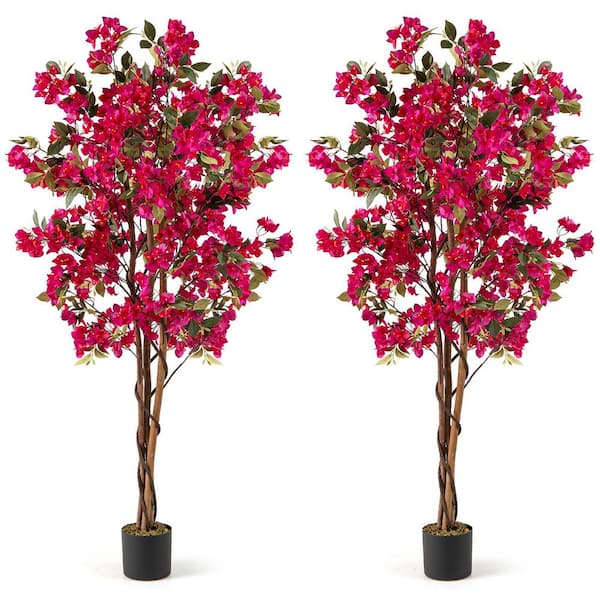 6 ft. Artificial Bougainvillea Tree Set of 2 Tall Faux Pre-potted Tree w/ 910 Flowers