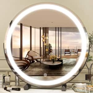 LED 18 in. W x 18 in. H Round Lighted Smart Touch 3 Colors Dimmable Tabletop Bathroom Vanity Mirror in Black