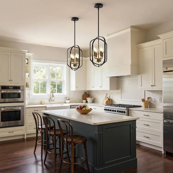 YANSUN 4-Light Black and Gold Farmhouse Chandelier,Rustic