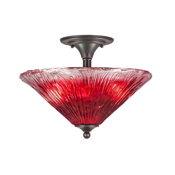 Unbranded Bristol 11.75 in. 2-Light Dark Granite Semi-Flush with 16 in. Raspberry Crystal Glass Shade No Bulbs Included
