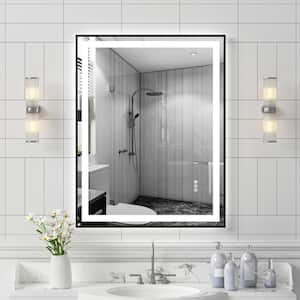 28 in. W x 36 in. H Rectangular Framed LED Anti-Fog Wall Bathroom Vanity Mirror, Tempered Glass, Backlit & Front Light