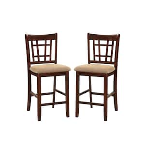 Brown Solid Wood and Beige Polyfabric High Chair (Set of 2)