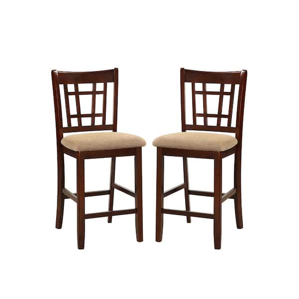 SIMPLE RELAX Brown Solid Wood and Beige Polyfabric High Chair (Set of 2)