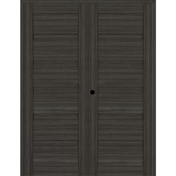 Belldinni Louver 72 in. x 79.375 in. Right Active Gray Oak Wood Composite Double Prehung Interior Door