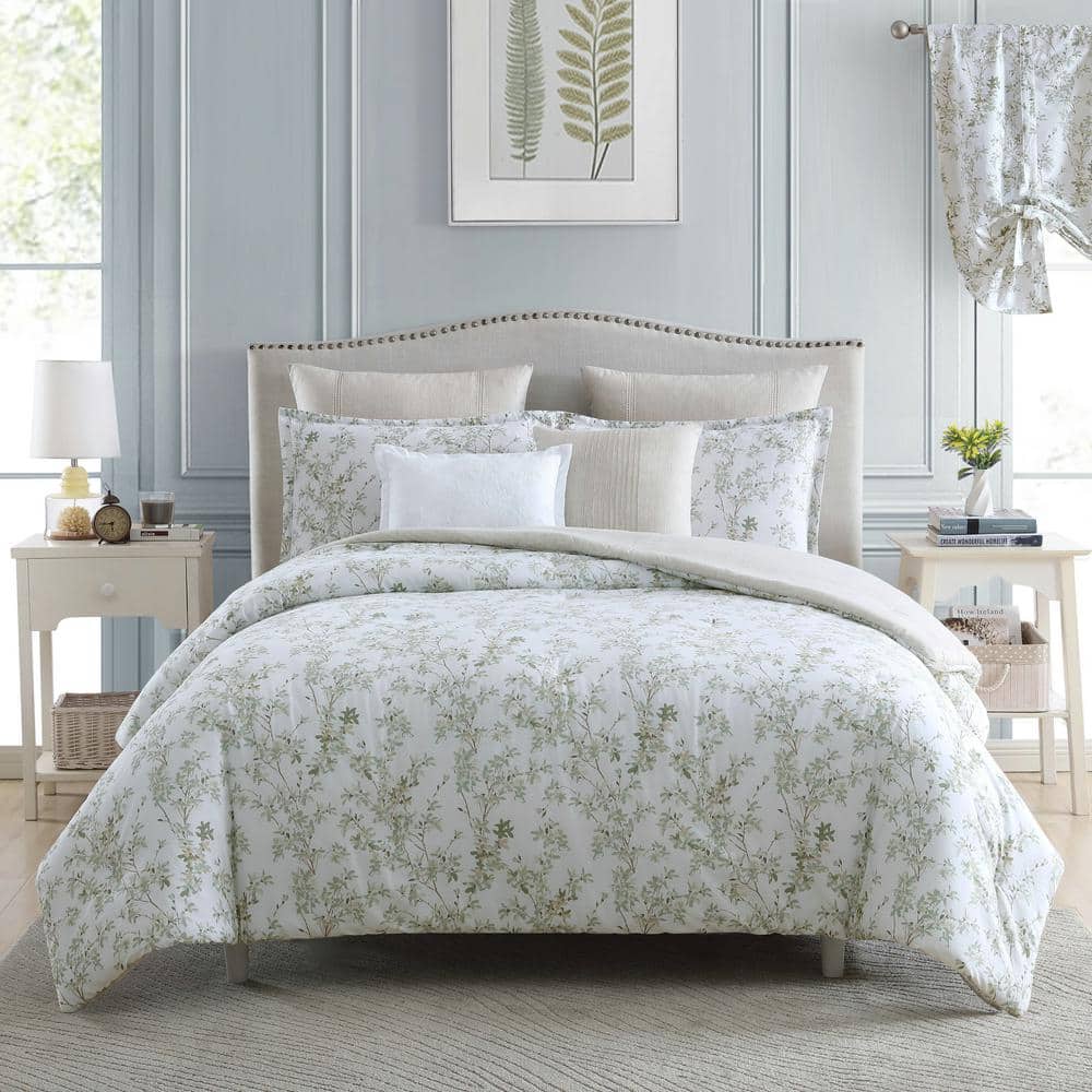 Laura Ashley Lindy 7-Piece Green Floral Cotton King Comforter Set