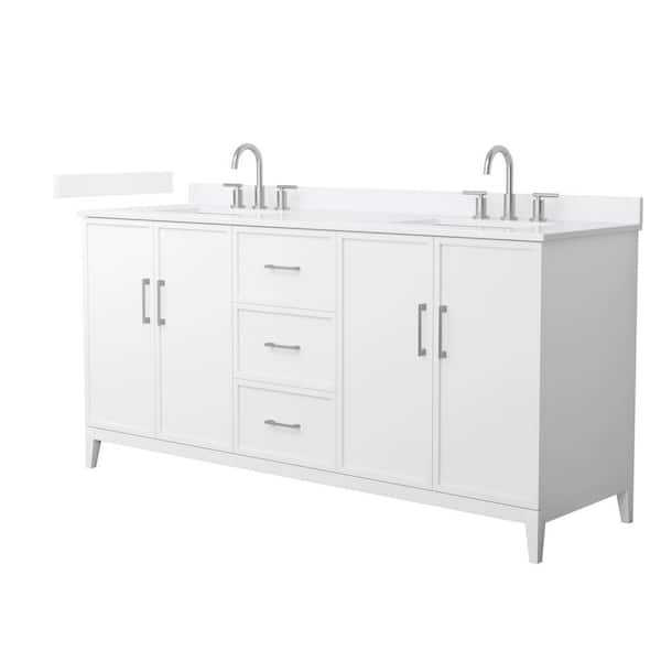 Wyndham Collection Elan 72 in. W x 22 in. D x 35 in. H Double Bath Vanity in White with White Quartz Top