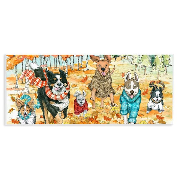 Stupell Industries Autumn Dog Park Animals Running by Sherri Buck Baldwin Unframed Graphic Animal Art Print 7 in. x 17 in.