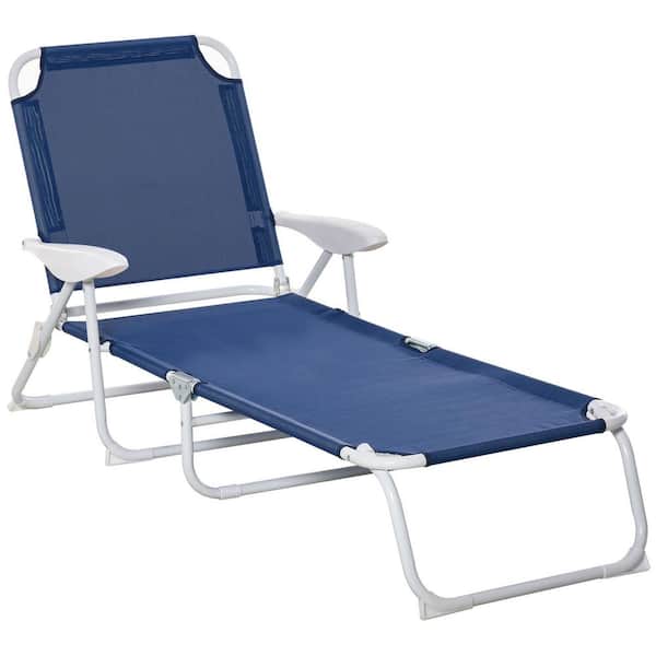 Otryad 1-Piece Metal Outdoor Chaise Lounge, Folding Outdoor Sun Tanning Chair w/4-Position Reclining Back and Armrests, Blue