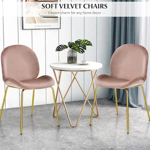 Pink Velvet Accent Chairs Dining Side Chairs with Gold Metal Legs (Set of 2)