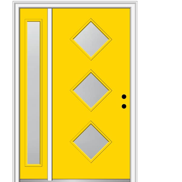 MMI Door 53 in. x 81.75 in. Frosted Glass Left-Hand 3-Lite Modern Painted Fiberglass Smooth Prehung Front Door with Sidelites