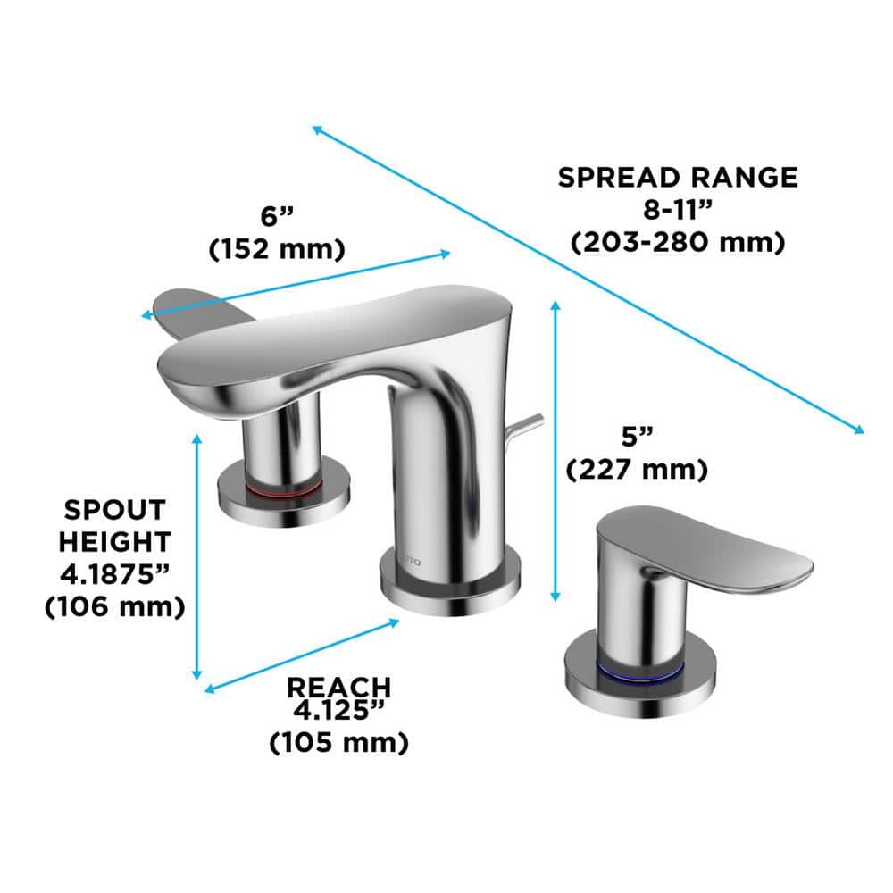 Polished Nickel Modern Widespread Bathroom Faucet with Drain Assembly