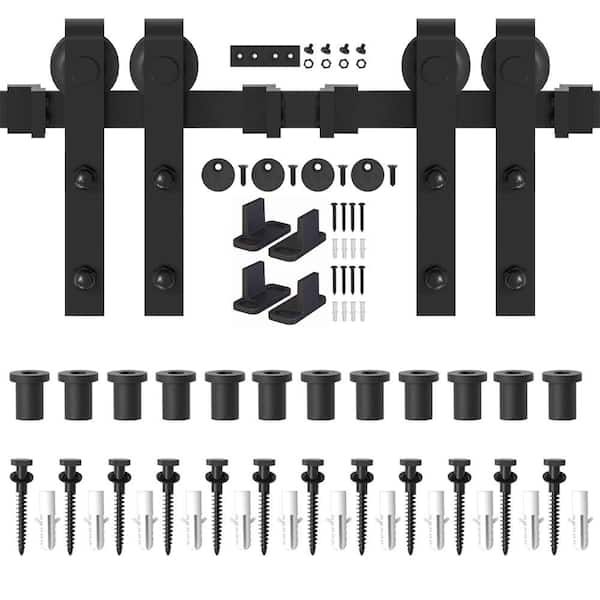 WINSOON 15 ft./180 in. Sliding Barn Door Hardware Track Kit for Double Doors with Non-Routed Floor Guide
