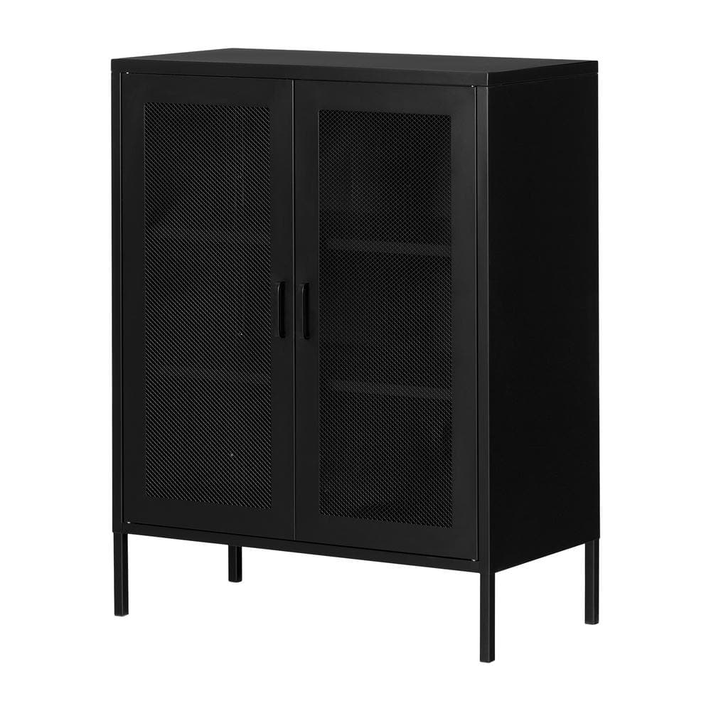 South Shore Crea Metal Mesh 2 Door Accent Cabinet Black: Scandinavian Style, Adjustable Shelves