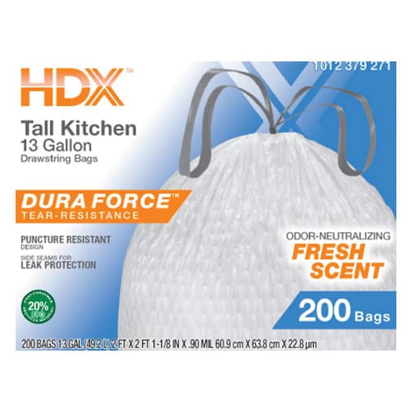 13 Gal. Flex Drawstring Fresh Scented Tall Kitchen Trash Bags with 20% Post-Consumer Recycled Materials (200-Count)