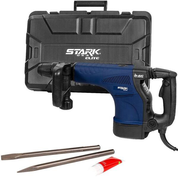 Stark ELITE 1200-Watt SDS-Max Demolition Hammer Variable Speed with 2-Bits Flat with Point Chisel and Case