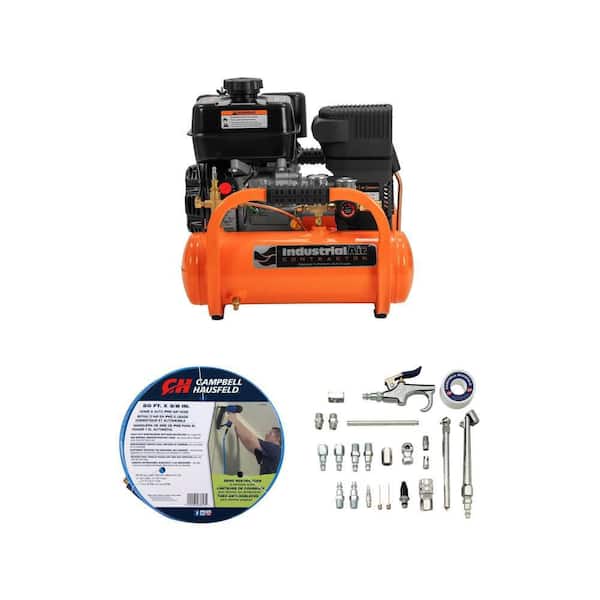 4 Gal. 155 PSI Gas Air Compressor, 3/8 in. x 50 ft. Air Hose, and 25-Pieces Accessory Kit Combo