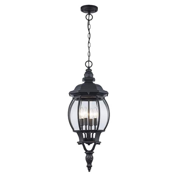 Parsons 4-Light Black Hanging Outdoor Pendant Light Fixture with Clear Glass