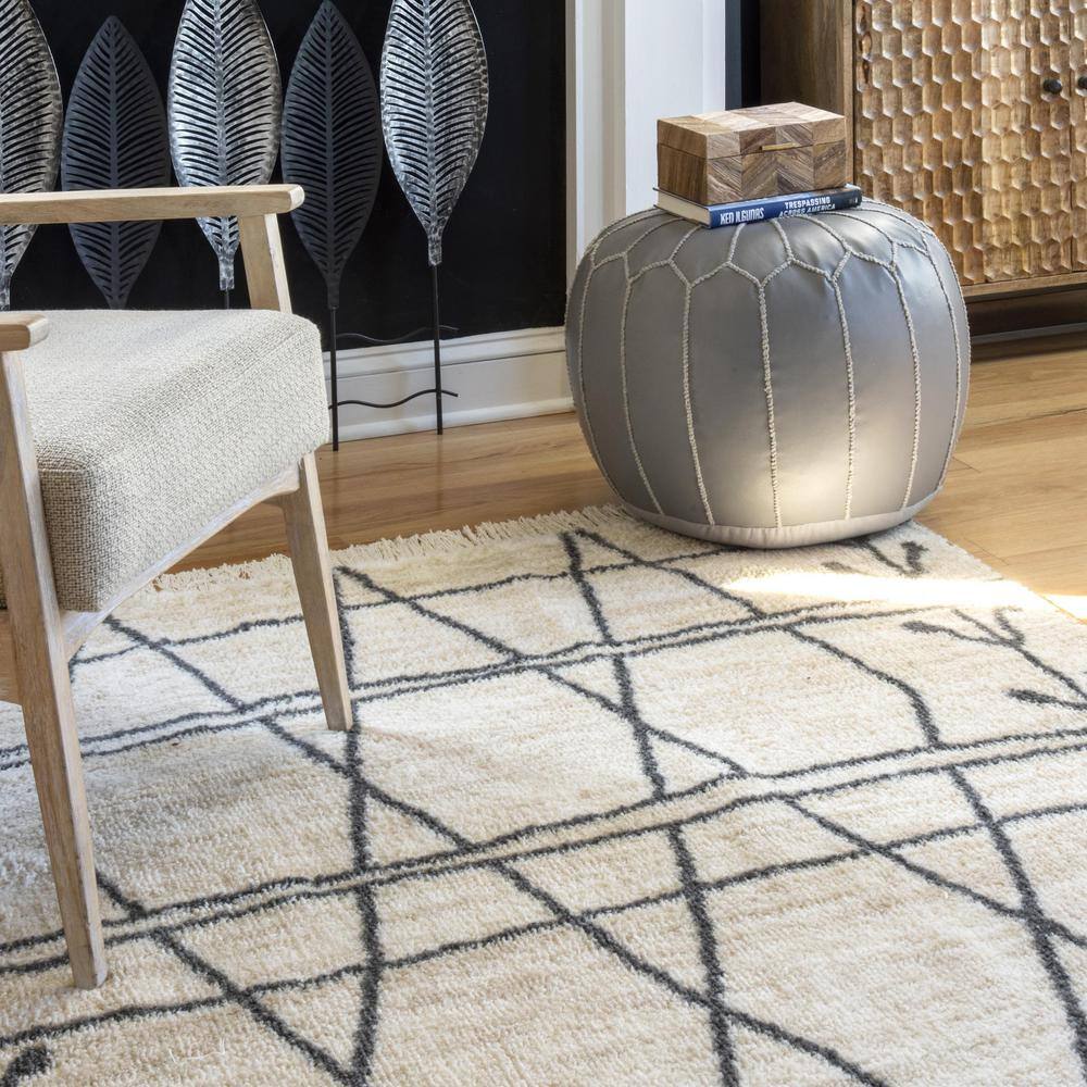 Beige and Black Rectangular Synthetic Area Rug
