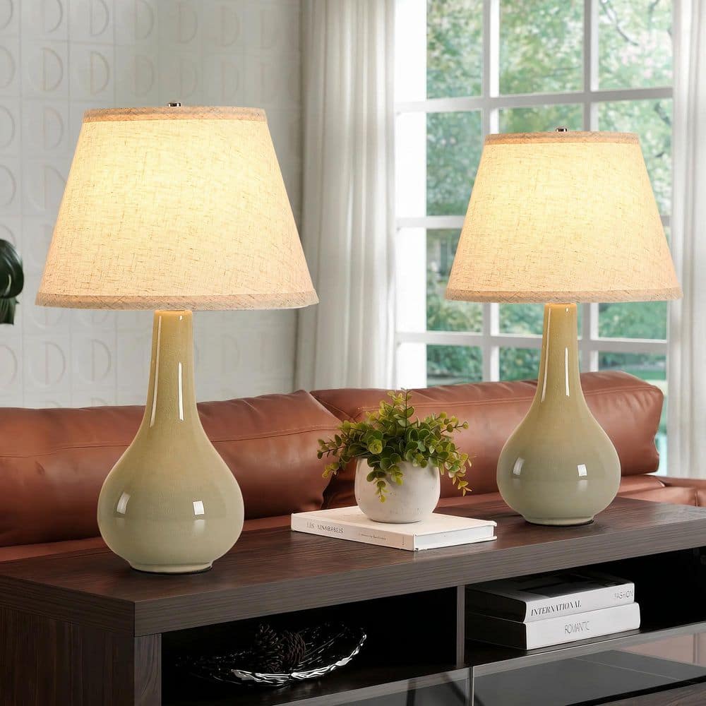 18.11 in. Modern Celadon Green Ceramic Table Lamp with Beige Linen Shade for Living Room and Bedside (2-Pack) price history on PriceWatchPro