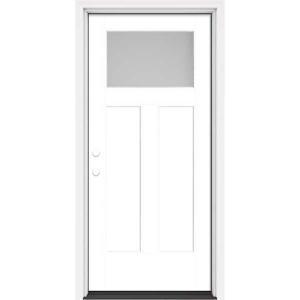 Masonite Performance Door System 36 in. x 80 in. Winslow Pearl Right-Hand Inswing White Smooth Fiberglass Prehung Front Door