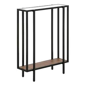 Vireo 22 in. Blackened Bronze Rectangle Glass Accent Table with Rustic Oak Shelf