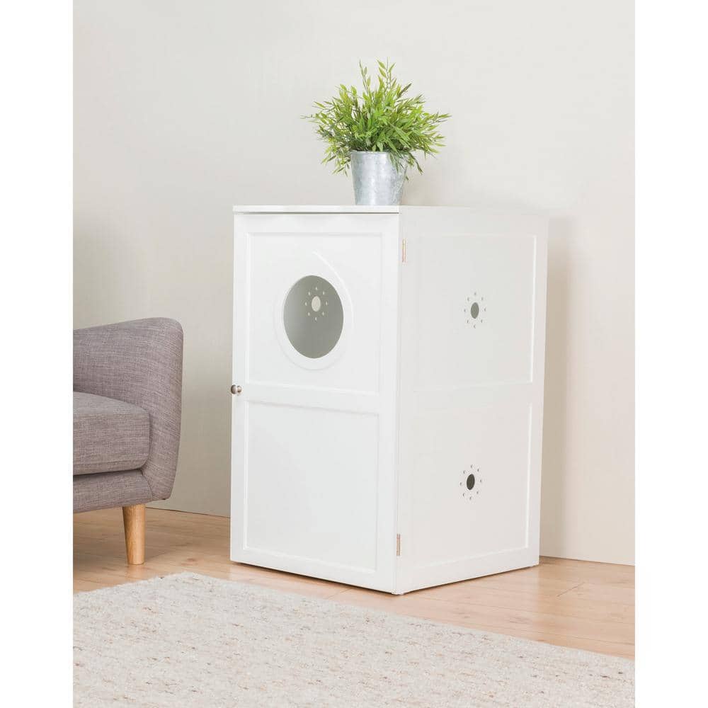 White Wooden 2-Story Cat Litter Box Enclosure