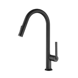 Single Handle Pull Out Sprayer Kitchen Faucet Deckplate Not Included in Matte Black