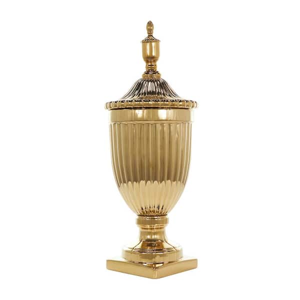 Litton Lane Gold Ceramic Tall Decorative Jars with Grooves