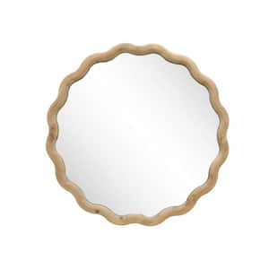 28.1 in. W x 28.1 in. H Round Wavy Natural Wood Wall Mirror