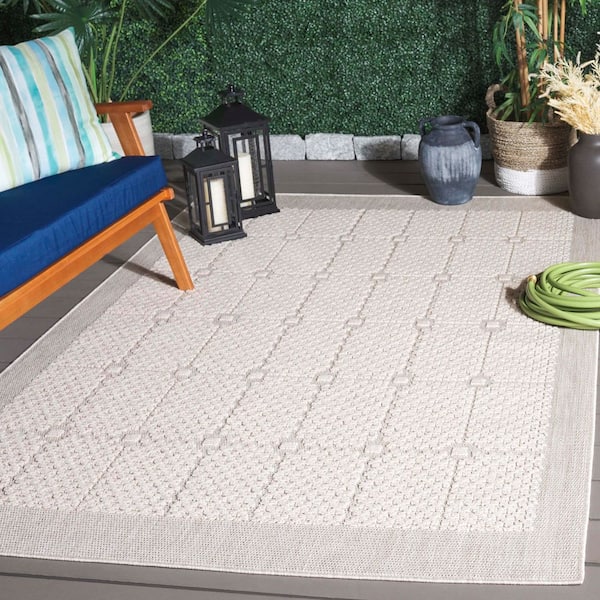 Milos Beige 4 ft. x 6 ft. High-Low Geometric Border Indoor/Outdoor Area Rug