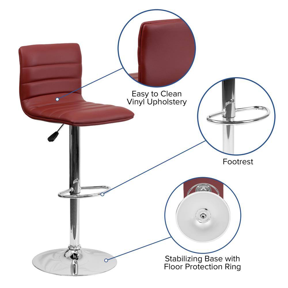 Burgundy Vinyl Adjustable Swivel Bar Stool with Chrome Base