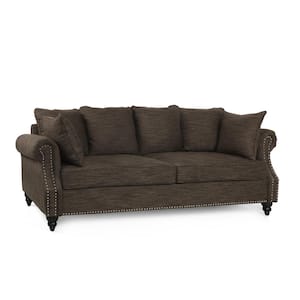 Viewland 83 in. Rolled Arm 3-Seater Removable Covers Sofa in Brown