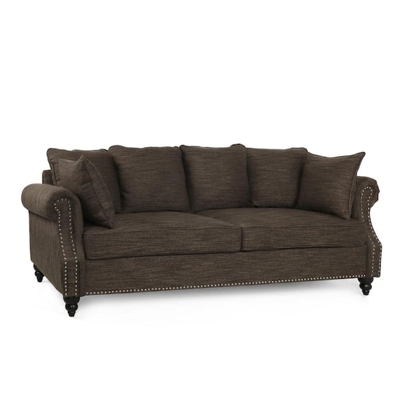 Noble House Viewland 83 in. Rolled Arm 3-Seater Removable Covers Sofa in Brown