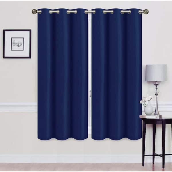 J&V TEXTILES Madonna Navy Blue Solid Polyester Thermal 76 in. W x 63 in. L Grommet Blackout Curtain Panel (Set of 2)