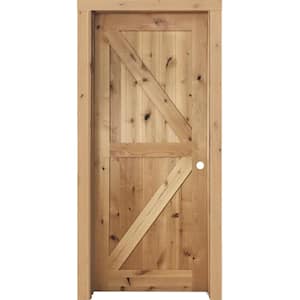 32 in. x 80 in. K Frame Left-Handed Solid Core Unfinished Knotty Alder Wood Single Prehung Interior Door with Casing