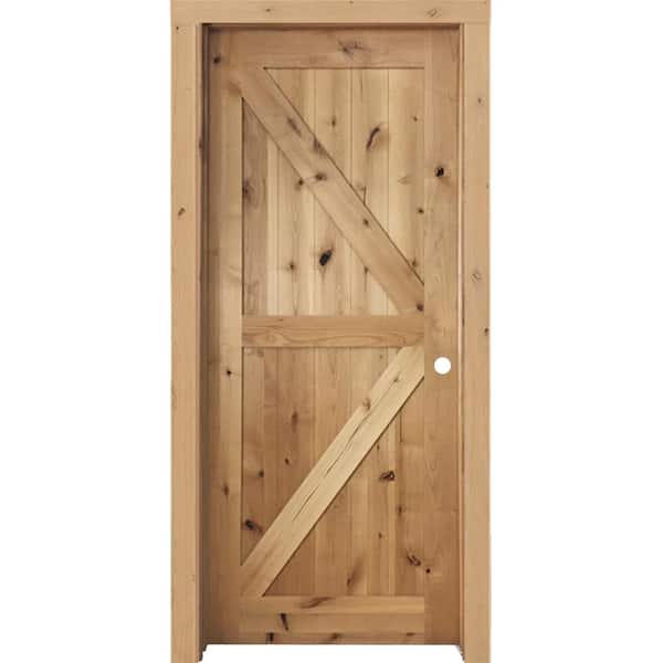 Steves & Sons 36 in. x 80 in. K Frame Left-Handed Solid Core Unfinished Knotty Alder Wood Single Prehung Interior Door with Casing