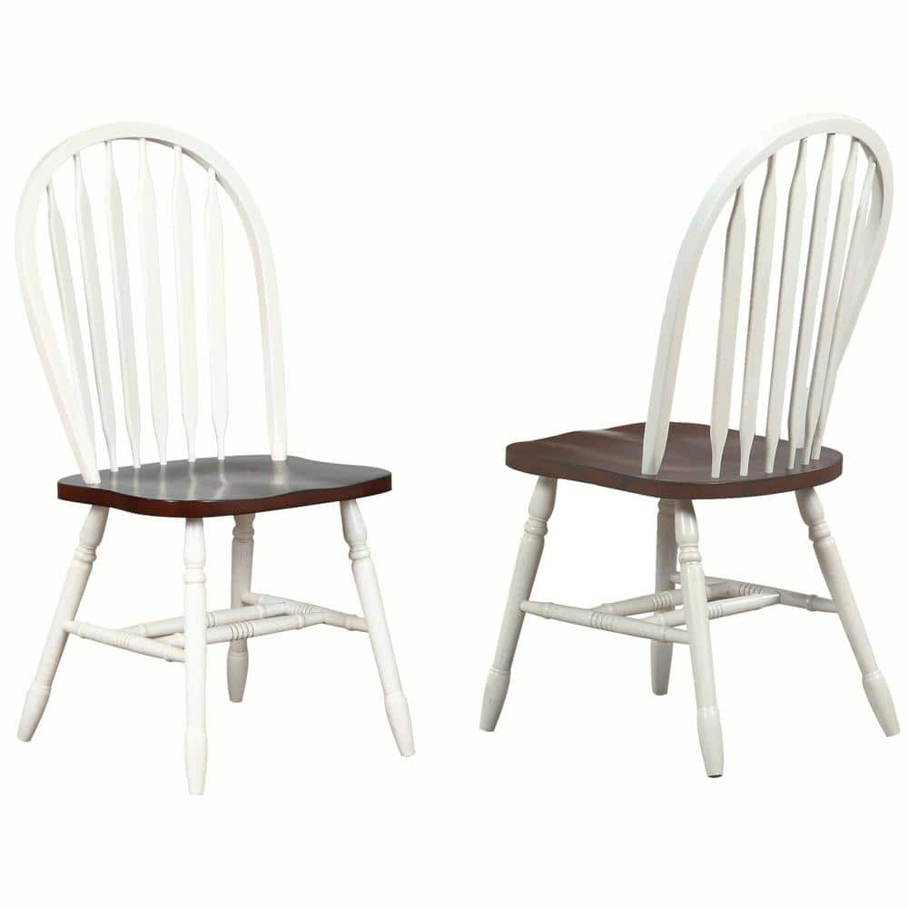 AndMakers Andrews Solid Wood Distressed Antique White with Chestnut Brown Dining Side Chair Set of 2 BH 820 AW 2 The Home Depot