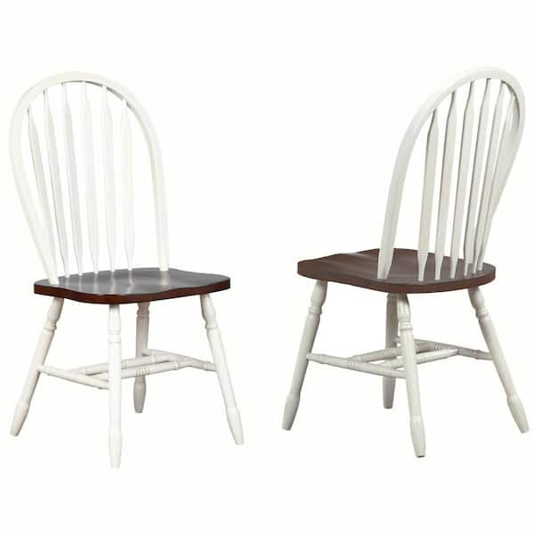 AndMakers Andrews Solid Wood Distressed Antique White with Chestnut Brown Dining Side Chair Set of 2 BH 820 AW 2