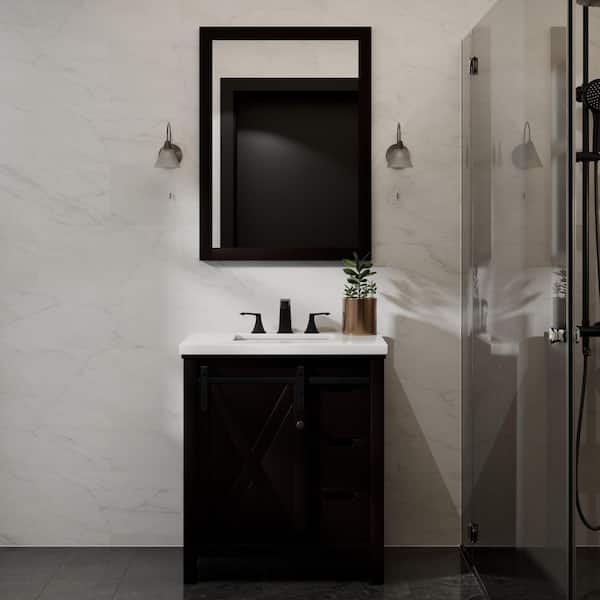 Marsyas 30 in W x 22 in D Brown Bath Vanity, Cultured Marble Countertop and 28 in Mirror