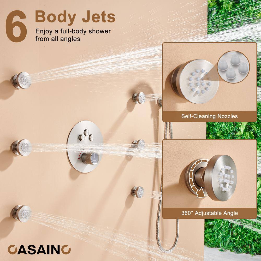 Brushed Nickel Thermostatic Rain Shower System with Digital Display