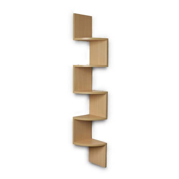 7.75 in. W x 7.75 in. D 5-Tier Corner Floating Wall Mount Display Shelving Unit, Decorative Wall Shelf, Beige