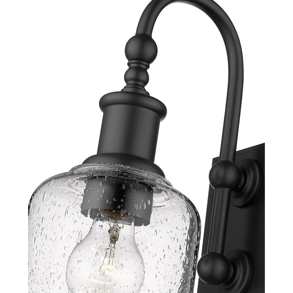 Bryant Matte Black 12.25" Dimmable Wall Sconce with Seedy Glass