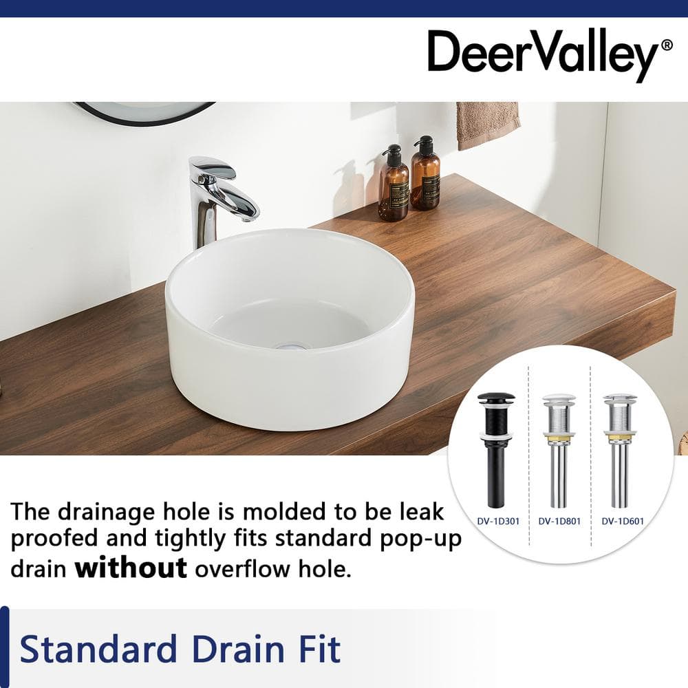 Symmetry 16" Round White Ceramic Above-Counter Vessel Sink