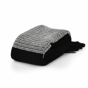 Charlie Black and White Checked Cotton Throw Blanket