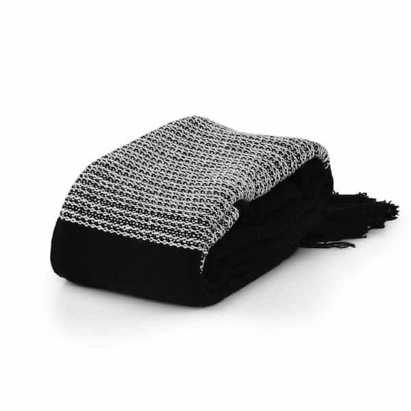 HomeRoots Charlie Black and White Checked Cotton Throw Blanket