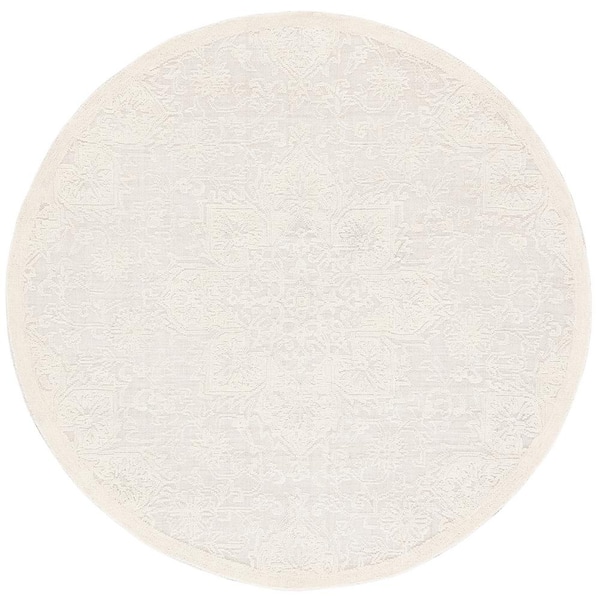 Abstract Ivory/Beige 6 ft. x 6 ft. Floral Damask Round Area Rug