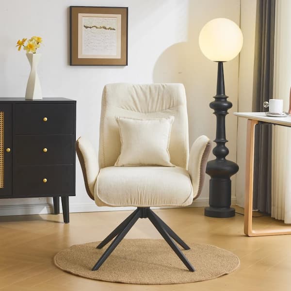 Winado Velvet Fabric Swivel Adiustable Height High Leg Task Chair in Beige with Spread Arms