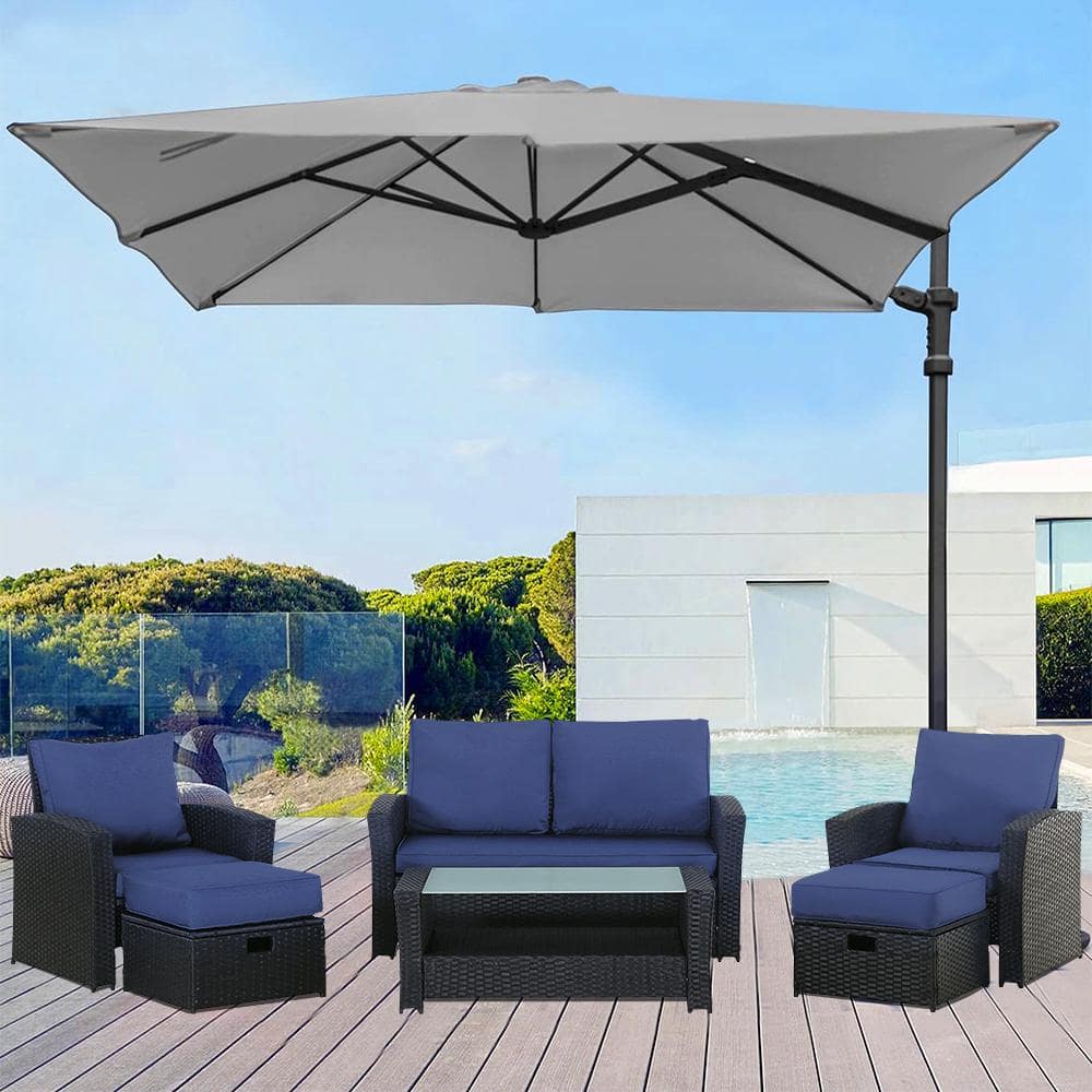 6-Piece Black Wicker Outdoor Sectional Set, Rattan Outdoor Patio Set with B
