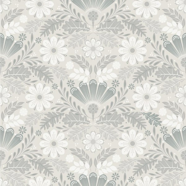A-Street Prints Klockrike Light Grey Botanical Damask Non Woven Paper Wallpaper Sample
