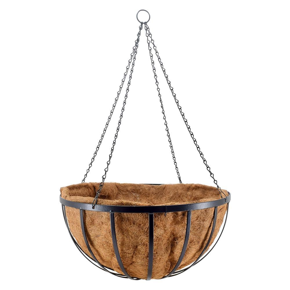 Solstice 24 in. Black Metal Coconut Hanging Basket